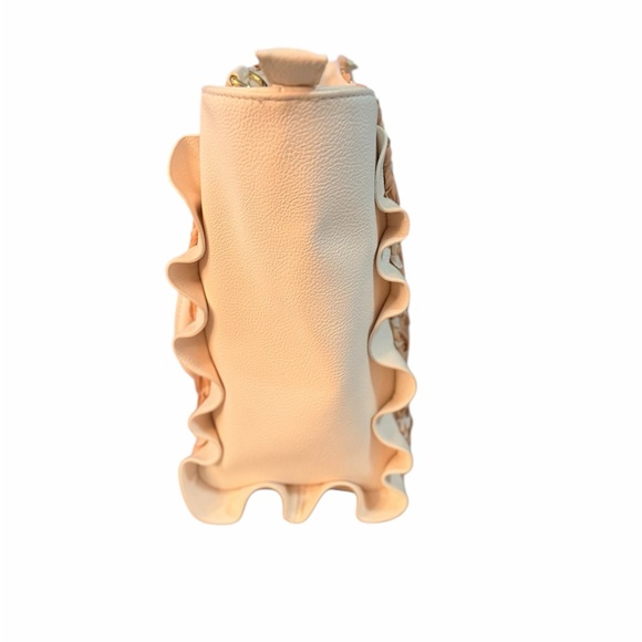 Betsey Johnson Pink and Cream Floral Tote Purse Crossbody & Fuzzy Keychain - Picture 7 of 14